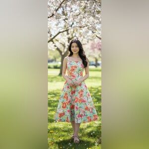 Ralph Lauren Floral Midi Dress - Green and Pink